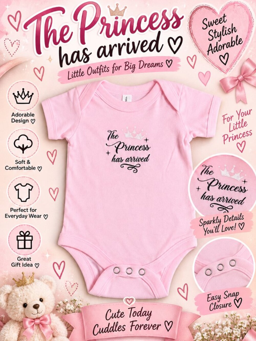 Handmade The Princess Has Arrived Onesie